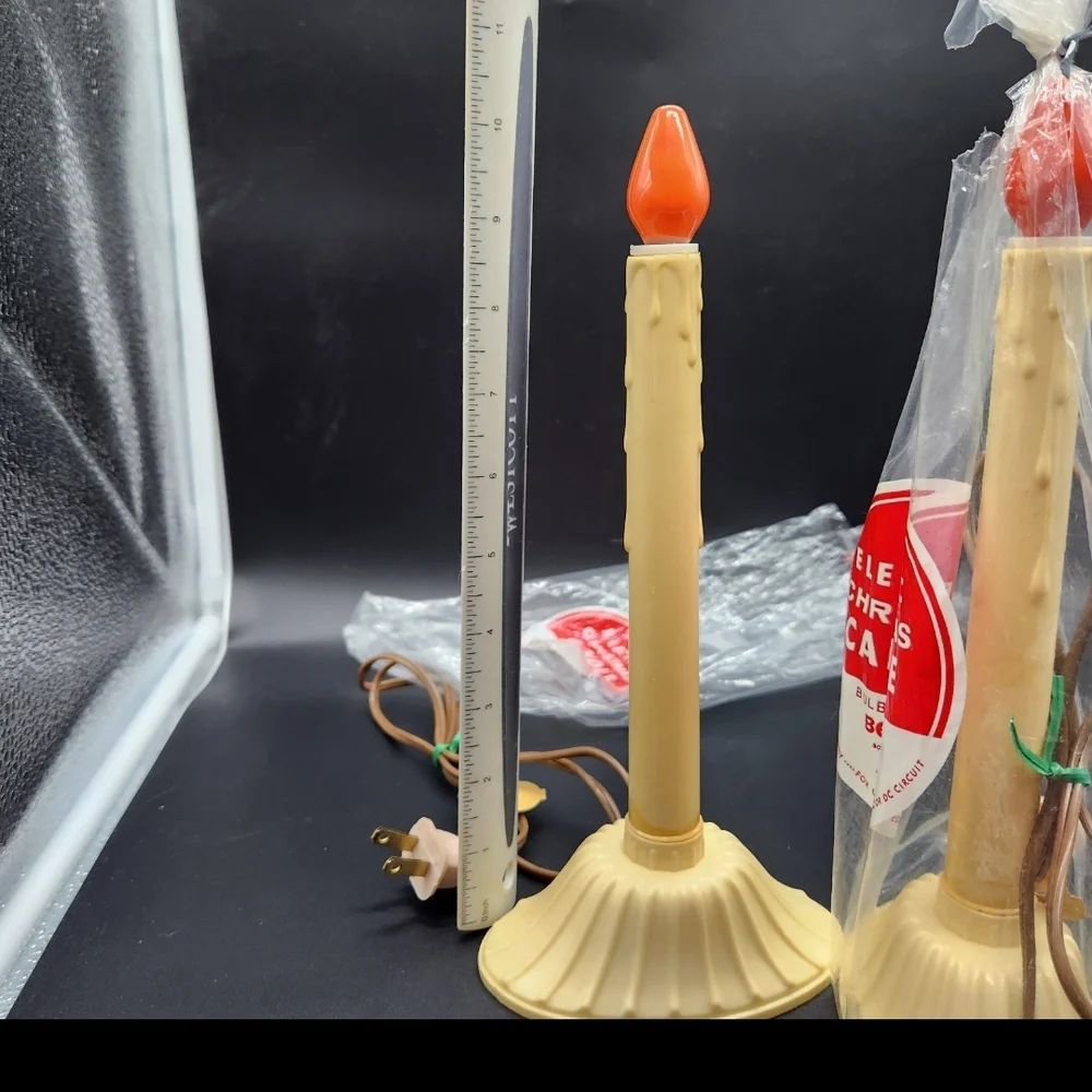 Two Vintage Working/Tested Beacon Electrical Christmas Candles Beige Bases Clean